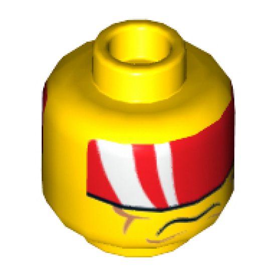 Minifigure, Head Dual Sided Red Visor with 2 White Bands, Cheek Lines, Mouth Closed / Clenched Teeth Pattern - Hollow Stud