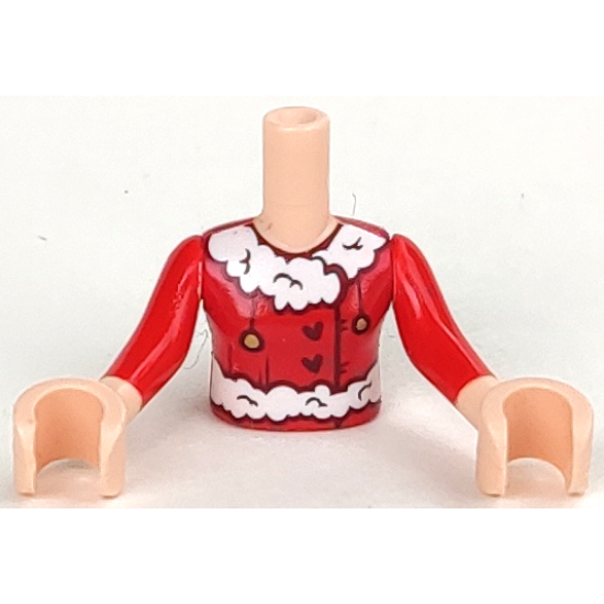 Mini Doll, Torso Friends Girl Dark Red Top with Lace and Hearts Pattern, Light Nougat Arms with Hands with Red Sleeves