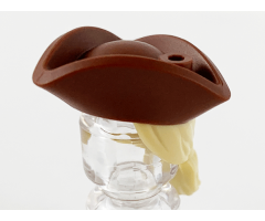 Minifigure, Hair Combo, Hair with Hat, Long Hair with Ponytail and Reddish Brown Tricorne Hat Pattern