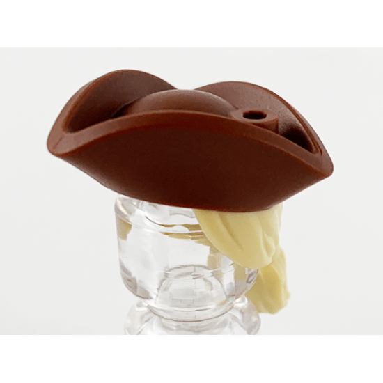 Minifigure, Hair Combo, Hair with Hat, Long Hair with Ponytail and Reddish Brown Tricorne Hat Pattern