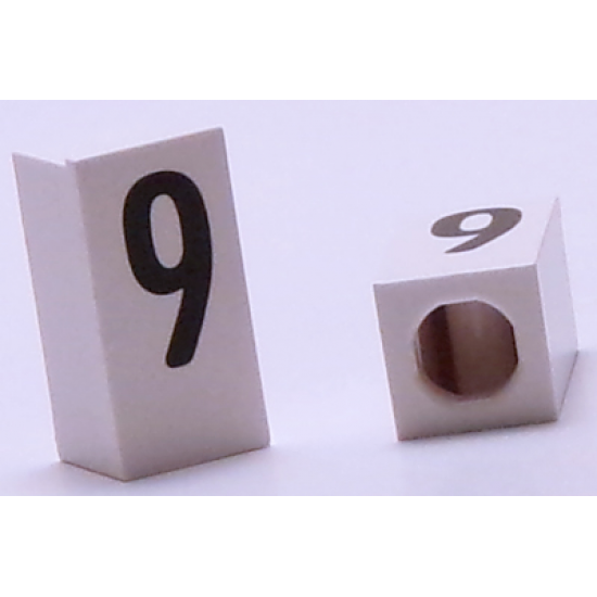 Tile, Modified 1 x 2 x 5/6 with Stud Hole in End and Black '9' Pattern