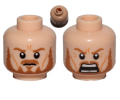 Minifigure, Head Dual Sided LotR Eomer Beard and Crow's Feet Frowning / Shouting Pattern - Blocked Open Stud