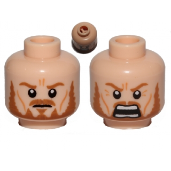 Minifigure, Head Dual Sided LotR Eomer Beard and Crow's Feet Frowning / Shouting Pattern - Blocked Open Stud