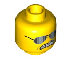 Minifigure, Head Dual Sided Black Glasses, Open Smile with Teeth and Tongue / Sunglasses, Clenched Teeth Pattern - Hollow Stud