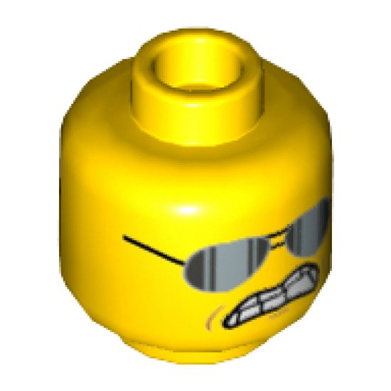 Minifigure, Head Dual Sided Black Glasses, Open Smile with Teeth and Tongue / Sunglasses, Clenched Teeth Pattern - Hollow Stud
