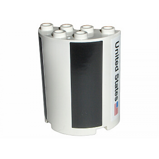 Cylinder Half 2 x 4 x 4 with Black Sections and 'United States' Pattern (Stickers) - Set 7468