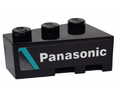 Wedge 3 x 2 Left with Medium Azure Stripe and White 'Panasonic' on Black Background Pattern (Sticker) - Set 76898