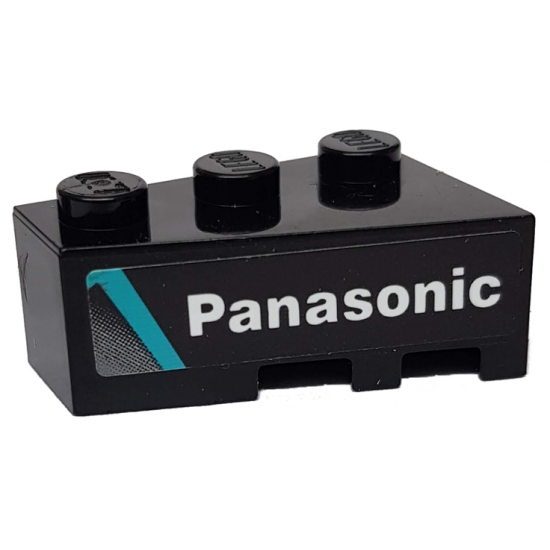 Wedge 3 x 2 Left with Medium Azure Stripe and White 'Panasonic' on Black Background Pattern (Sticker) - Set 76898