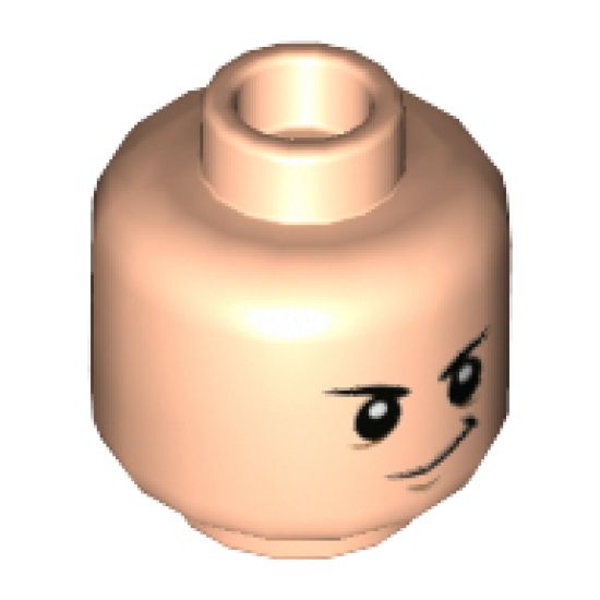 Minifigure, Head Dual Sided Black Eyebrows, Lopsided Smirk / Worried Showing Teeth Pattern - Hollow Stud