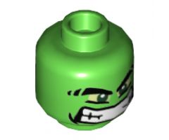 Minifigure, Head Alien with Black Thick Eyebrows, Yellow Eyes and Wide Grin with Teeth Pattern - Hollow Stud