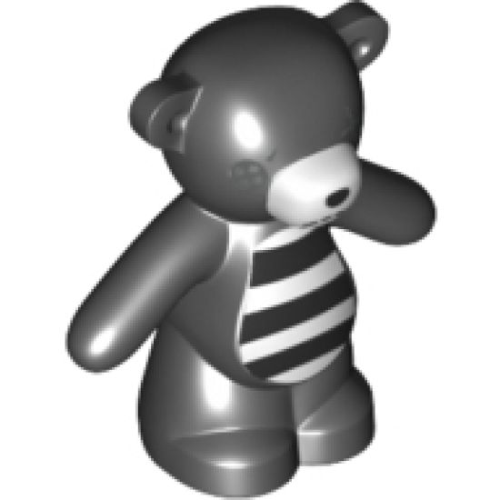 Teddy Bear with Dark Bluish Gray Button Eye and White Muzzle and Striped Stomach Pattern