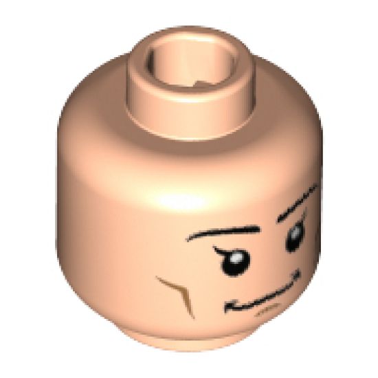 Minifigure, Head Black Eyebrows and Eyes with Single Eyelashes, Broad Grin Pattern - Hollow Stud