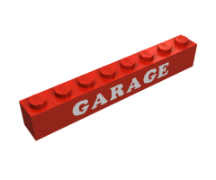 Brick 1 x 8 with White 'GARAGE' Pattern