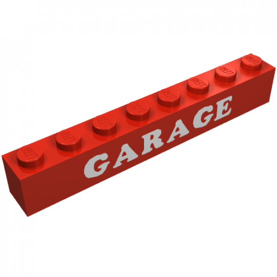 Brick 1 x 8 with White 'GARAGE' Pattern