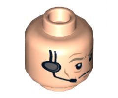 Minifigure, Head Male Dark Tan Eyebrows, Wrinkles and Headset Pattern (SW General Veers) - Hollow Stud