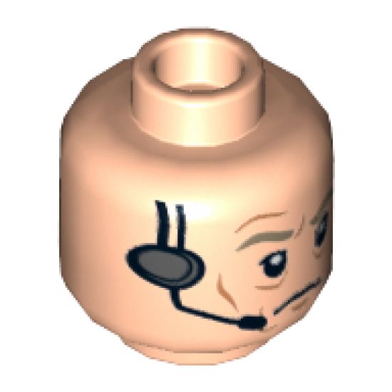 Minifigure, Head Male Dark Tan Eyebrows, Wrinkles and Headset Pattern (SW General Veers) - Hollow Stud