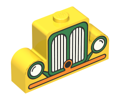 Brick, Modified 1 x 4 x 2 Center Stud Top with Car Grille Fabuland orange/green Pattern