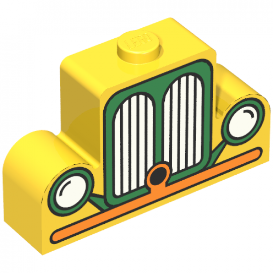 Brick, Modified 1 x 4 x 2 Center Stud Top with Car Grille Fabuland orange/green Pattern