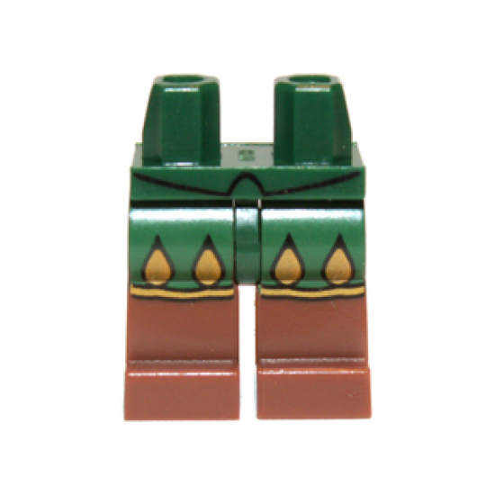 Hips and Reddish Brown Legs with Dark Green Pants with Gold Trim Pattern