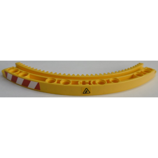 Technic, Gear Rack 11 x 11 Curved with Crushing Hazard Danger Sign and Red and White Danger Stripes Pattern Model Left Side (Stickers) - Set 42055