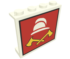 Panel 1 x 4 x 3 - Solid Studs with White Fireman Cap and 2 Yellow Axes Pattern
