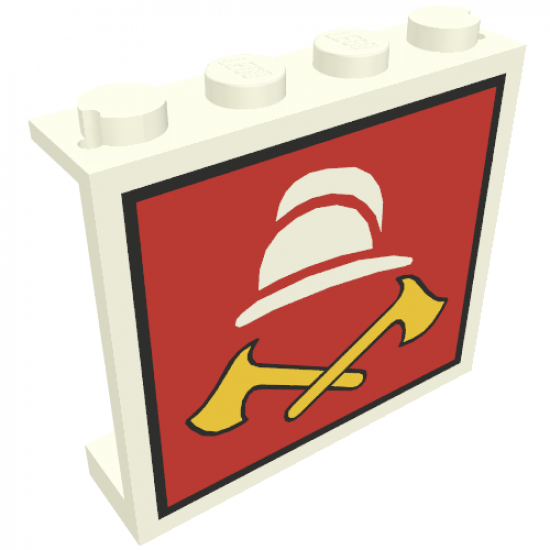 Panel 1 x 4 x 3 - Solid Studs with White Fireman Cap and 2 Yellow Axes Pattern