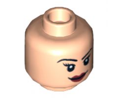 Minifigure, Head Dual Sided Female Eyelashes and Red Lips, Smile / Angry Pattern - Hollow Stud