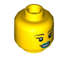 Minifigure, Head Dual Sided Female Black Eyebrows, Eyelashes, Blue Lips, Smile / Breathing Apparatus Pattern - Hollow Stud