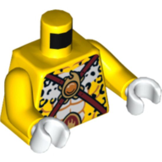 Torso Black Leopard Spots, Dark Red Straps and Orange Round Jewel (Fire Chi) Pattern / Yellow Arms / White Hands
