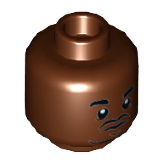Minifigure, Head Black Beard and Eyebrows, Goatee, Pupils, Dark Bluish Gray Lines under Eyes Pattern (Barry) - Hollow Stud