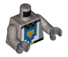 Torso Pixelated Black and Flat Silver with Blue and Pearl Gold Shield Pattern / Flat Silver Arms / Dark Bluish Gray Hands