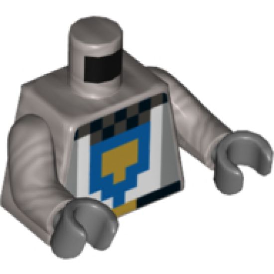 Torso Pixelated Black and Flat Silver with Blue and Pearl Gold Shield Pattern / Flat Silver Arms / Dark Bluish Gray Hands