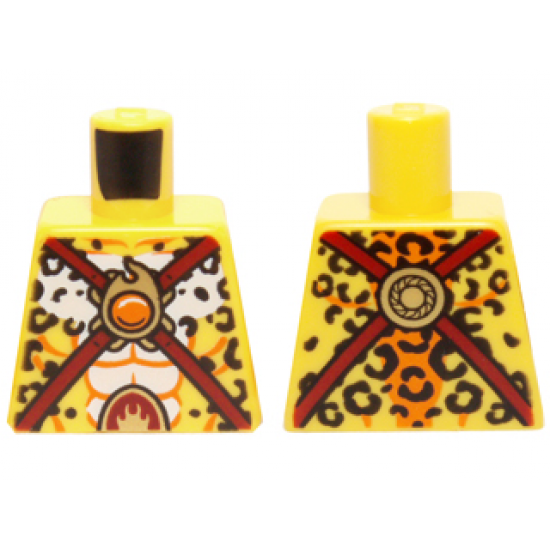 Torso Black Leopard Spots, Dark Red Straps and Orange Round Jewel (Fire Chi) Pattern