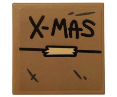 Tile 2 x 2 with Black 'X-MAS' and Tan Tape on Dark Tan Background Pattern (Sticker) - Set 75810