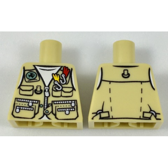 Torso Vest with Zipper, Pockets, Fish Sign and Fishing Hooks Pattern