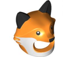 Minifigure, Headgear Head Cover, Costume Mask Fox with Black Ears, Nose and White Cheeks Pattern