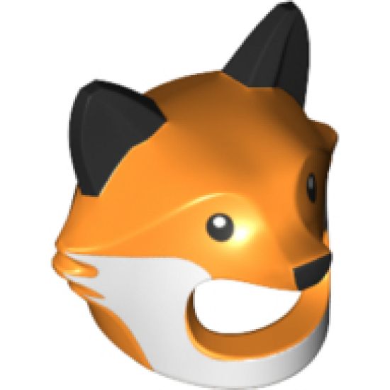 Minifigure, Headgear Head Cover, Costume Mask Fox with Black Ears, Nose and White Cheeks Pattern