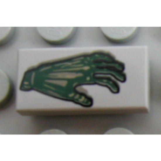 Tile 1 x 2 with Spooky Green Hand Pattern