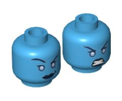 Minifigure, Head Dual Sided Alien Female Dark Blue Eyebrows and Lips, Smirk with Raised Eyebrow / Fierce Expression Pattern - Hollow Stud