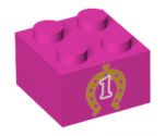 Brick 2 x 2 with Gold Horseshoe with Hearts and White Number 1 Outline Pattern