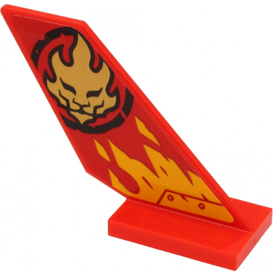 Tail Shuttle with Gold Lion Head in Black Circle and Yellow Flames on Red Background Pattern Model Right Side (Sticker) - Set 71704