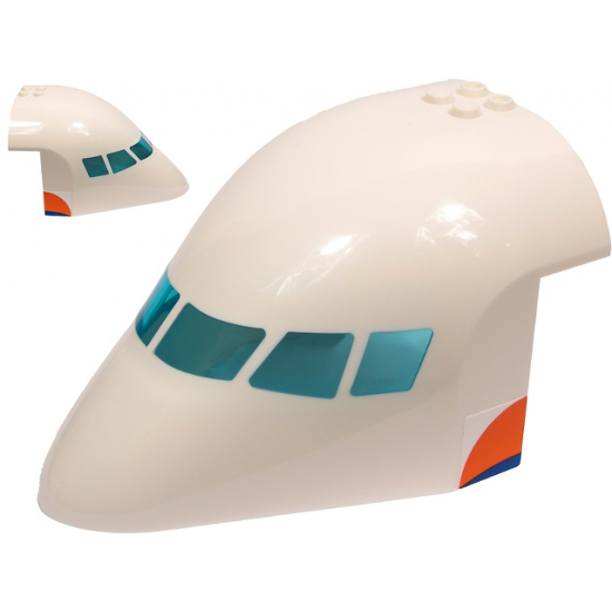 Aircraft Fuselage Forward Top Curved 8 x 12 x 6 with 6 Window Panes and Trans-Light Blue Glass with Orange and Blue Stripes Pattern on Both Sides (Stickers) - Set 60262