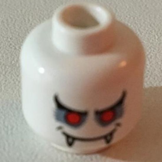 Minifigure, Head Dual Sided Alien with Red Eyes, Fangs, Mouth Open / Mouth Closed Pattern (Vampire) - Blocked Open Stud