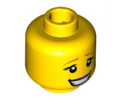 Minifigure, Head Dual Sided Female Dark Orange Eyebrows, Eyelashes, Bright Pink Lips, Smile / Eyes Closed, Kissing Pattern - Hollow Stud