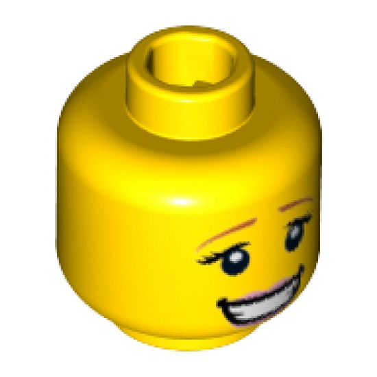 Minifigure, Head Dual Sided Female Dark Orange Eyebrows, Eyelashes, Bright Pink Lips, Smile / Eyes Closed, Kissing Pattern - Hollow Stud
