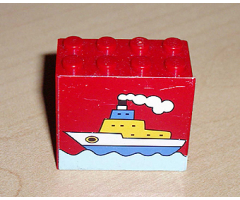 Brick 2 x 4 x 3 with Boat on Water Pattern (Sticker) - Set 4178