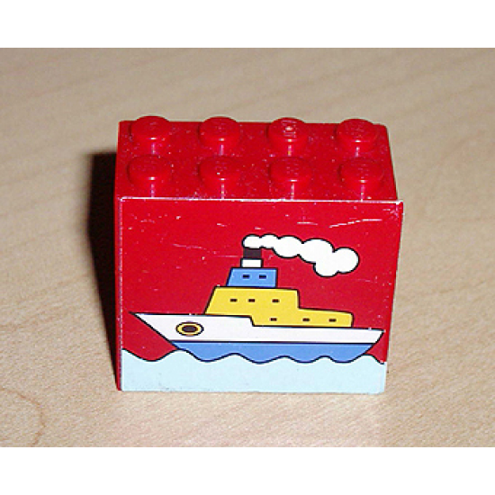 Brick 2 x 4 x 3 with Boat on Water Pattern (Sticker) - Set 4178