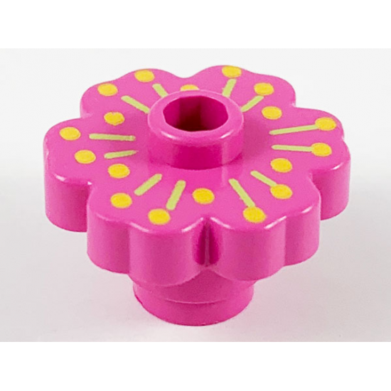 Plant Flower 2 x 2 Rounded - Open Stud with Medium Green Radiating Lines and Medium Orange Dots (Pistil) Pattern