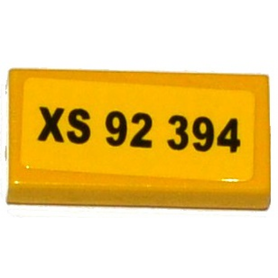 Tile 1 x 2 with Black 'XS 92 394' Pattern (Sticker) - Set 76015