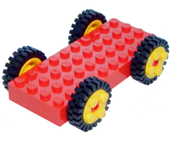 Wheel & Tire Assembly Brick, Modified 4 x 10 with 4 Pins with Yellow Wheels FreeStyle with Technic Pin Hole and Black Tires 24mm D. x 8mm Offset Tread (30076 / 6248 / 3483)